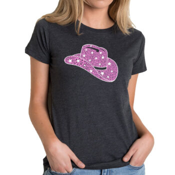LA Pop Art Women's Premium Blend Word Art T-Shirt - Cowgirl Hat